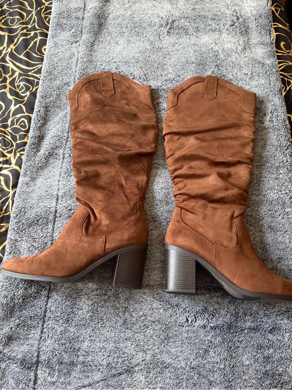 Soda Brown Suede Mid-Calf Heeled Boots
